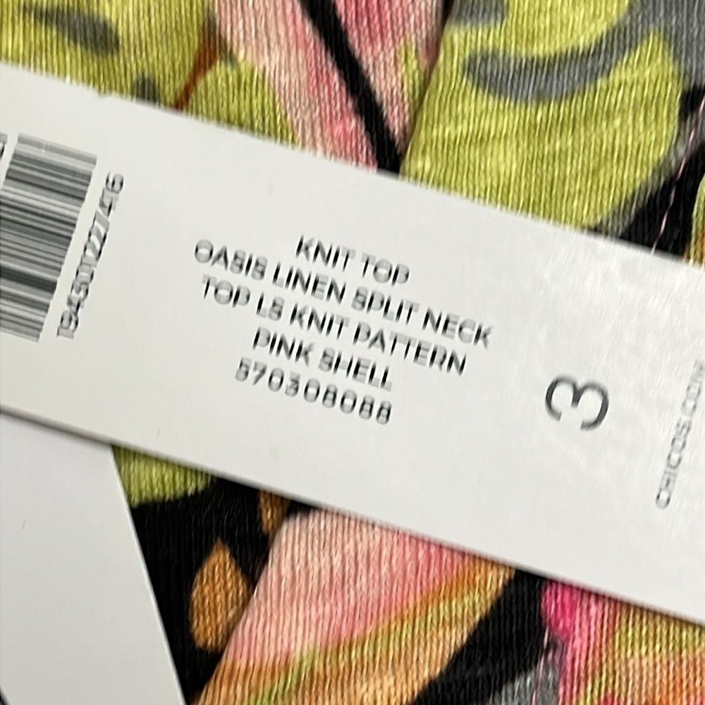 Chico's knit top oasis linen split neck pink shell long sleeve top NWT - Picture 5 of 13